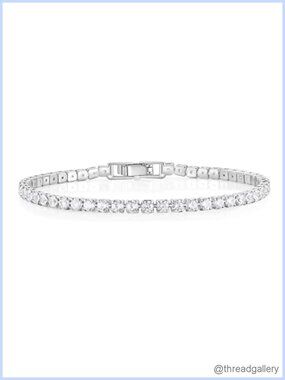 Cubic Zirconia Tennis Bracelet 3mm White Gold Plated Box Clasp